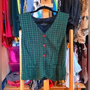 Carole Little Green and Black Patterned Vest with Red Accents